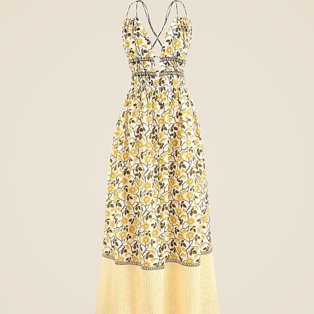 Jcrew Cotton voile plunge maxi dress in daffodil daze block print